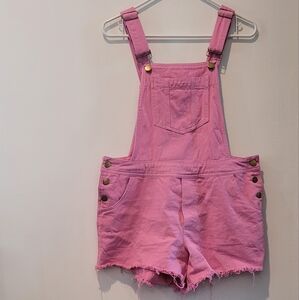 Pink Denim Short Overalls Large
